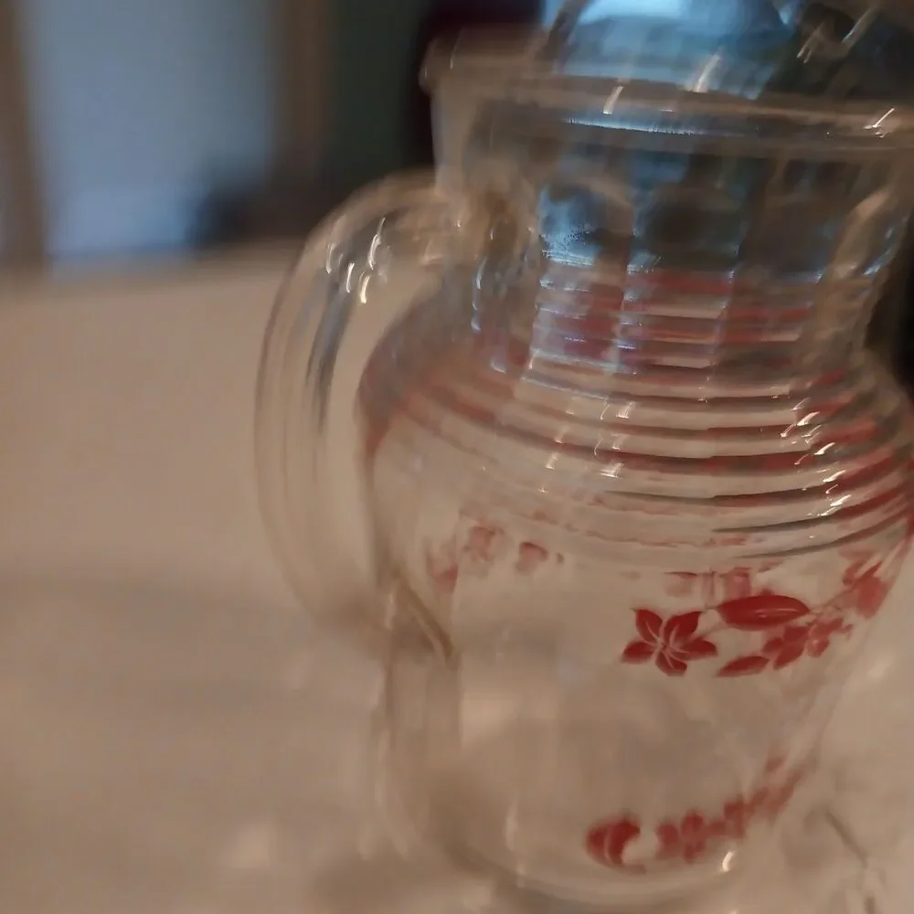 1950s MCM Hazel Atlas Clematis Floral Ribbed Ice Lip Glass Pitcher - Rare!